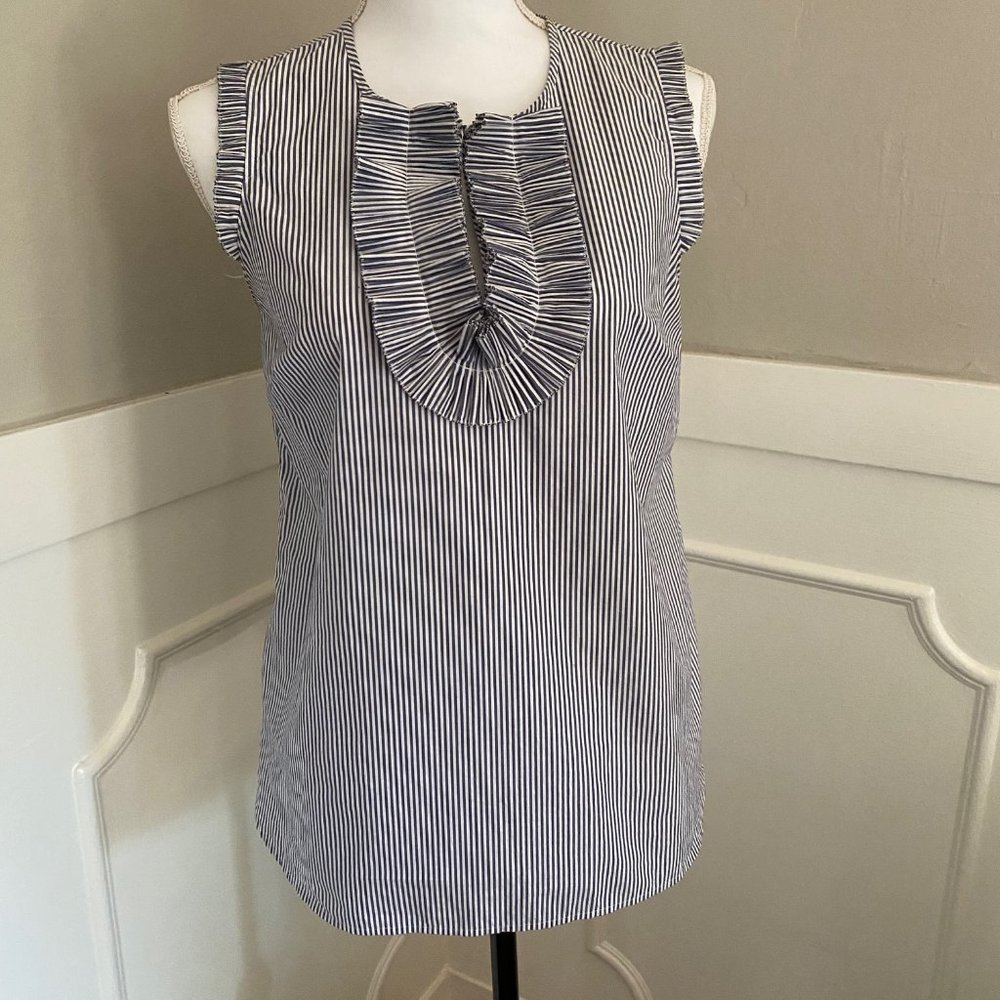 J. Crew Chambray Ruffle Sleeveless "Margot" Blouse Sz 2